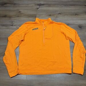 Hoka One One 1/2 Zip Pullover Shirt Men's LARGE Orange Running Athletic Fleece L